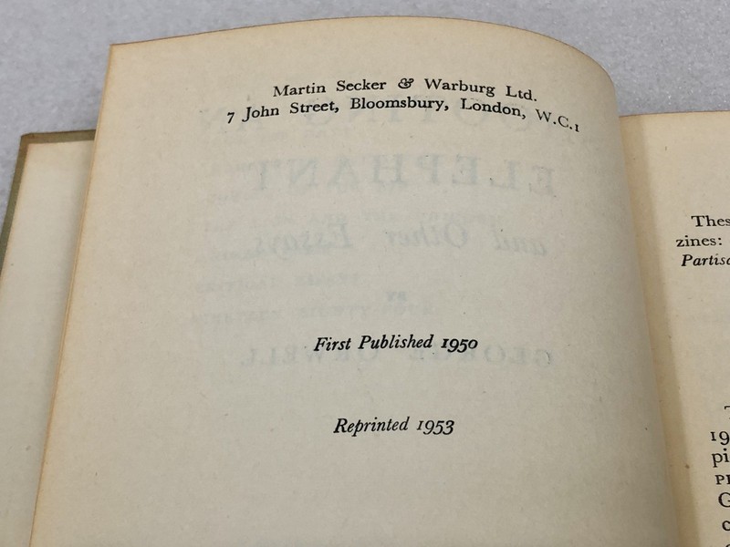George Orwell - Shooting An Elephant & Other Essays 1953 Reprinted (UK) HC Book gallery