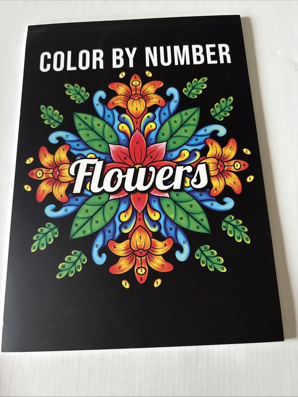 8 1/2 x 11 1/2 adult coloring book Color By Number Flowers NEW Shipping Included