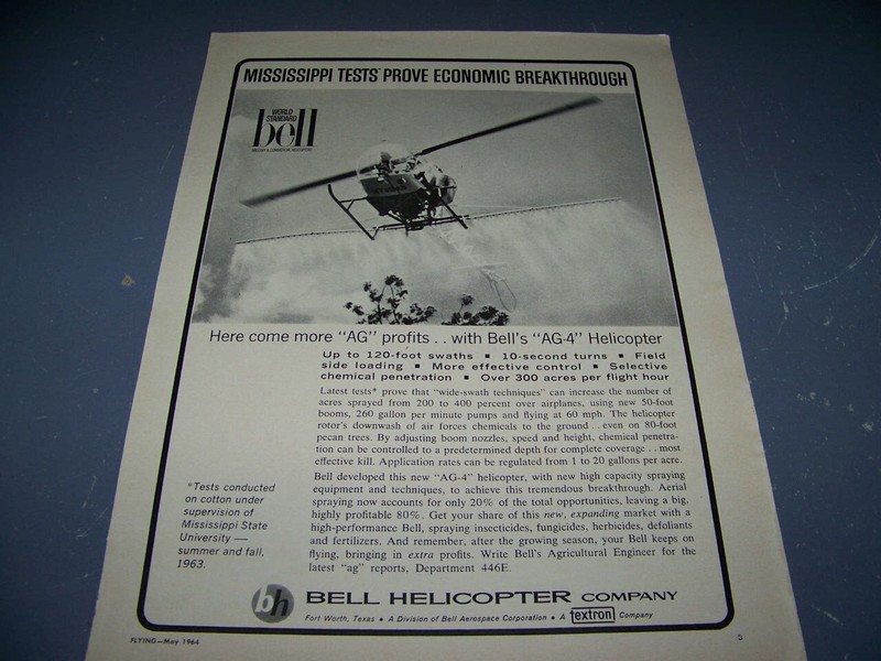 1964 BELL AG-4 HLEICOPTER «HERE COME MORE «AG» PROFITS»..1-PAGE SALES AD..(584Y)