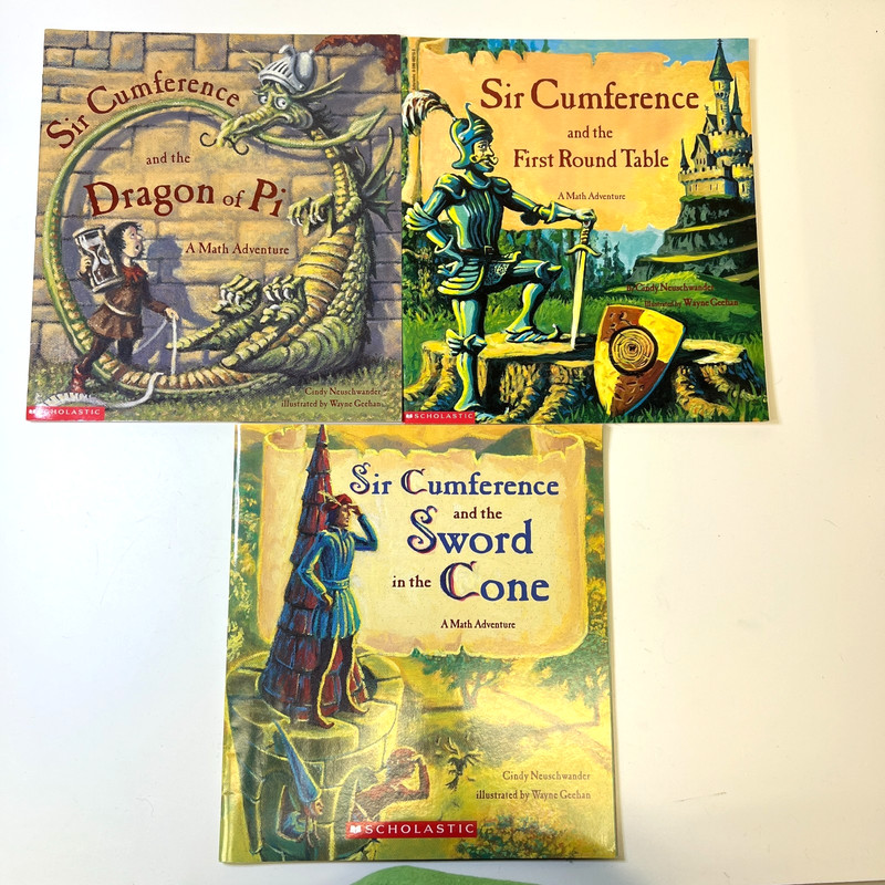 Sir Cumference Books Lot x 3 Dragon of Pi, 1st Round Table, Sword in the Cone