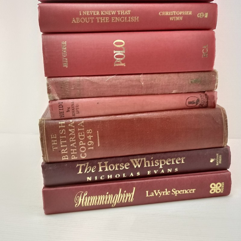8x Vintage Orange Pink Hardcover Books Shelf Decor Fill Staging Prop 27cm Linear